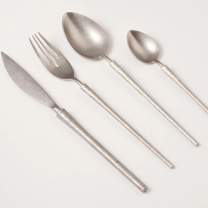 Vintage Fashion Eu - 24Pcs Fashion Retro Matte Silver Cutlery