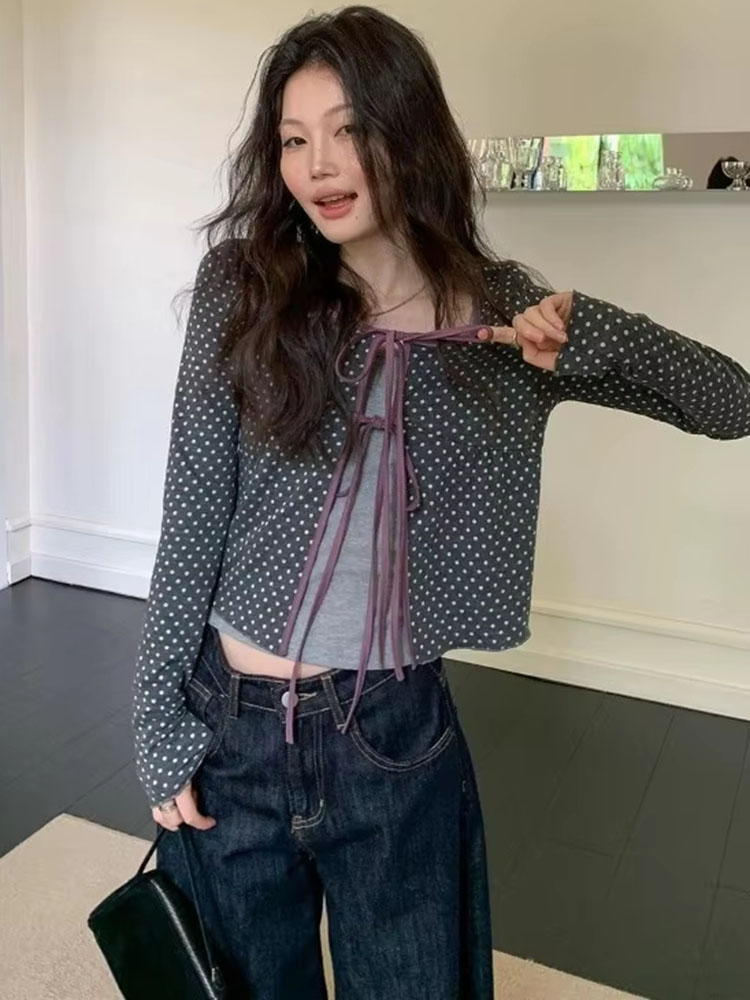 Vintage Fashion Style Female - Women Knitted Cardigan Polka Dot Autumn