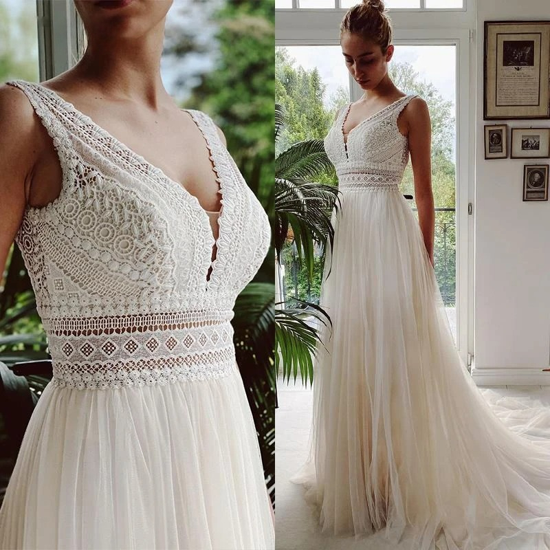 Vintage Zipper - Customized Bohemian Wedding Dresses V Neck