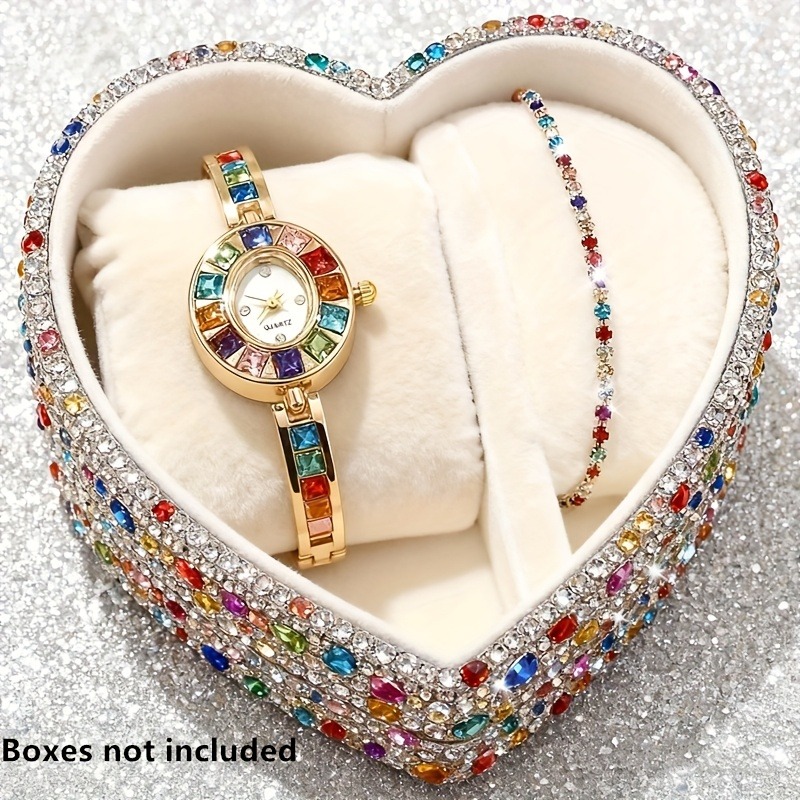 Vintage Fashion Watches - 2pcs Elegant Colorful Rhinestone Women Quartz