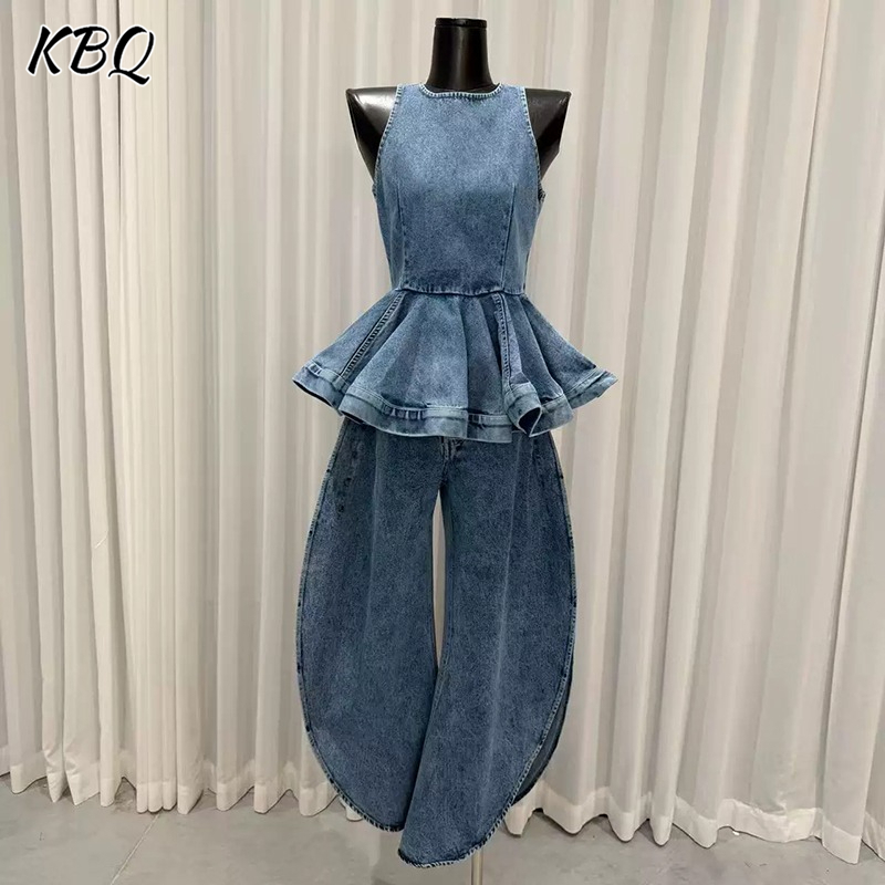 KBQ Blue Spliced Folds Two Pie - đánh giá và giá Vintage Fashion Style Female