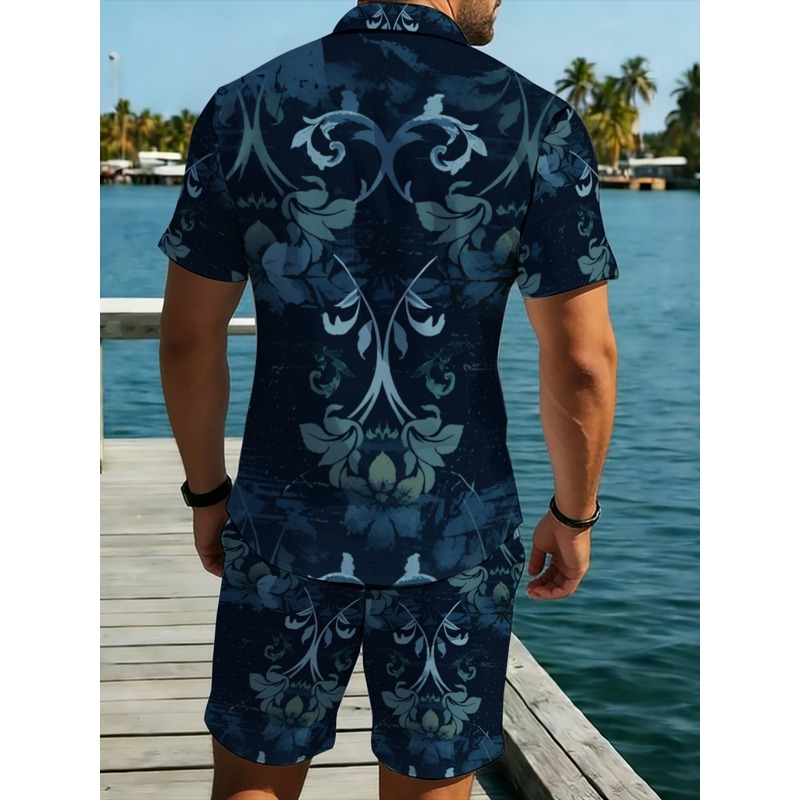Navy Blue Floral Printed Men's - đánh giá và giá Printed Floral Shirt