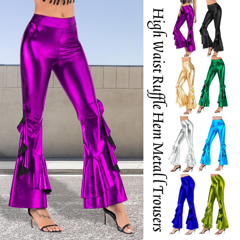 Women Shiny Flare Trousers Met - đánh giá và giá Wide Leg Trouser 70S