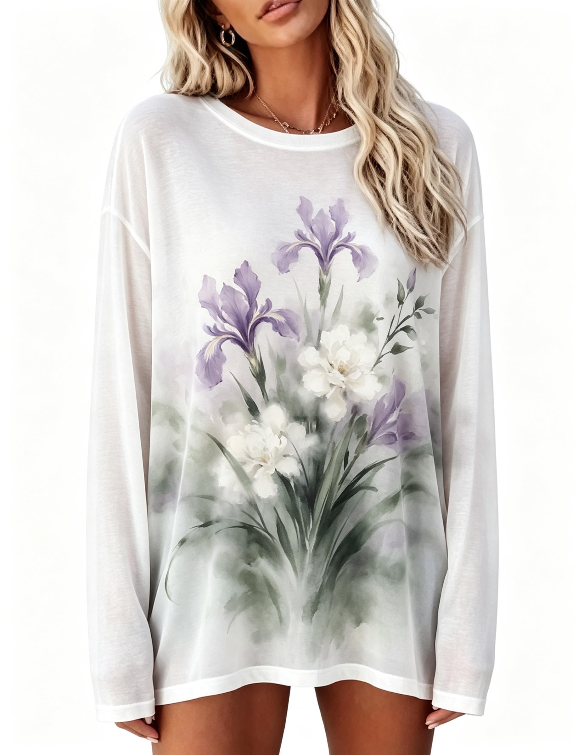 Women Long Sleeve T‑Shirt Vint - đánh giá và giá Printed Floral Shirt
