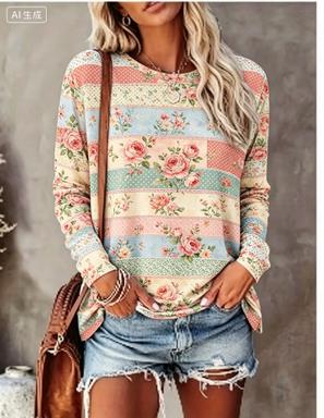 Women Long Sleeve T‑Shirt Past - đánh giá và giá Printed Floral Shirt
