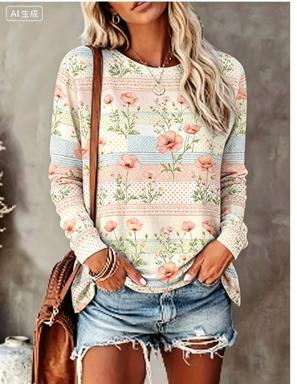 Women Long Sleeve T‑Shirt Past - đánh giá và giá Printed Floral Shirt