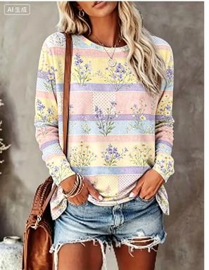 Women Long Sleeve T‑Shirt Past - đánh giá và giá Printed Floral Shirt