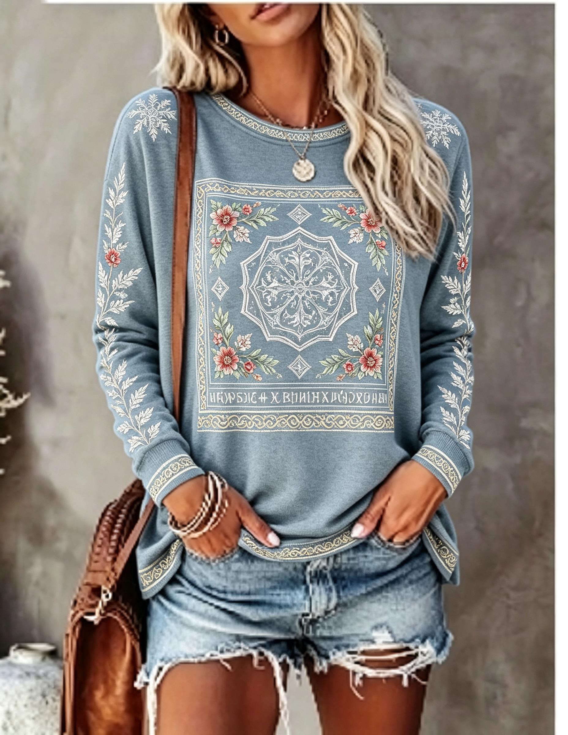 Women Crew Neck Long Sleeve T‑ - đánh giá và giá Printed Floral Shirt