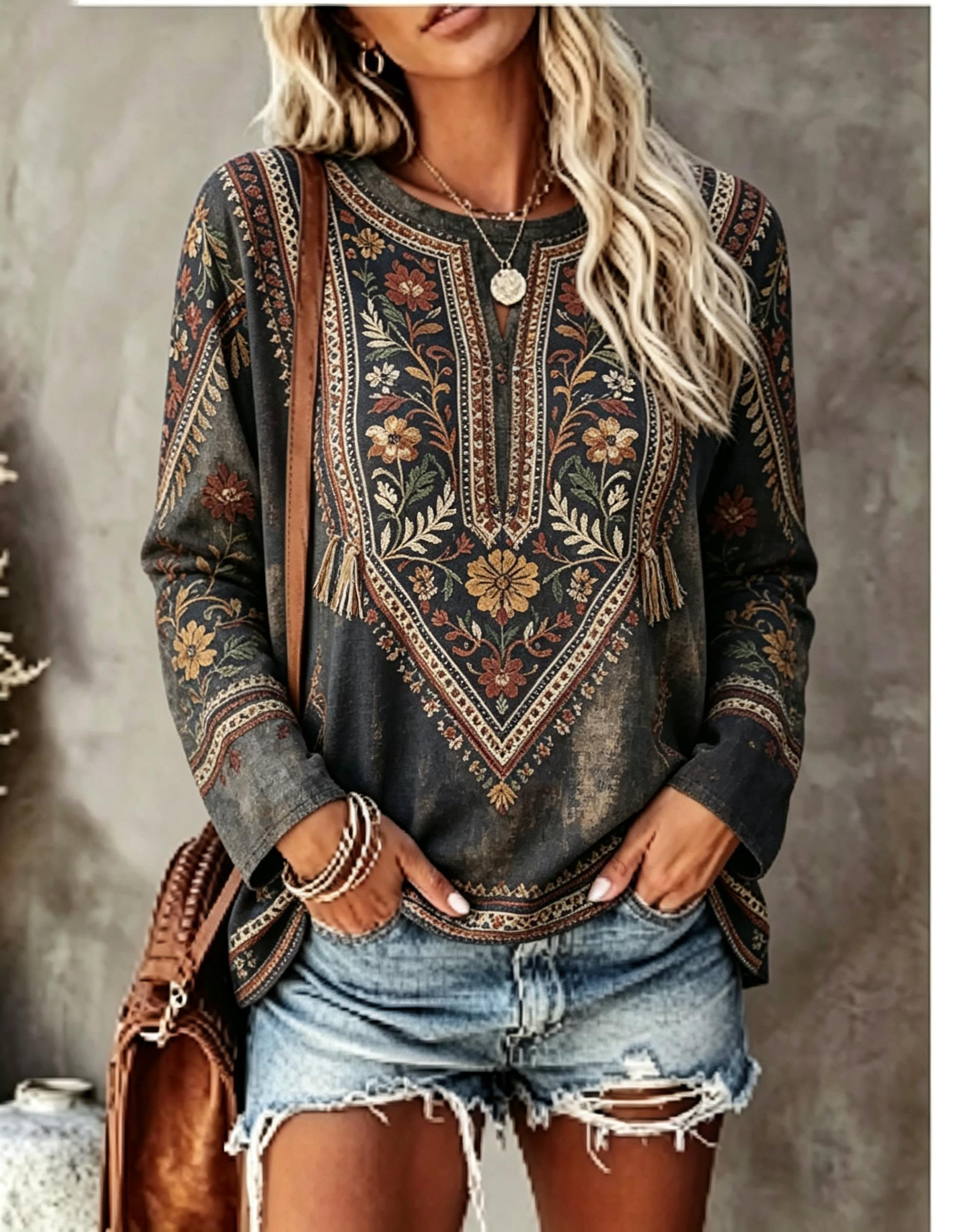 Women Crew Neck Long Sleeve T‑ - đánh giá và giá Printed Floral Shirt