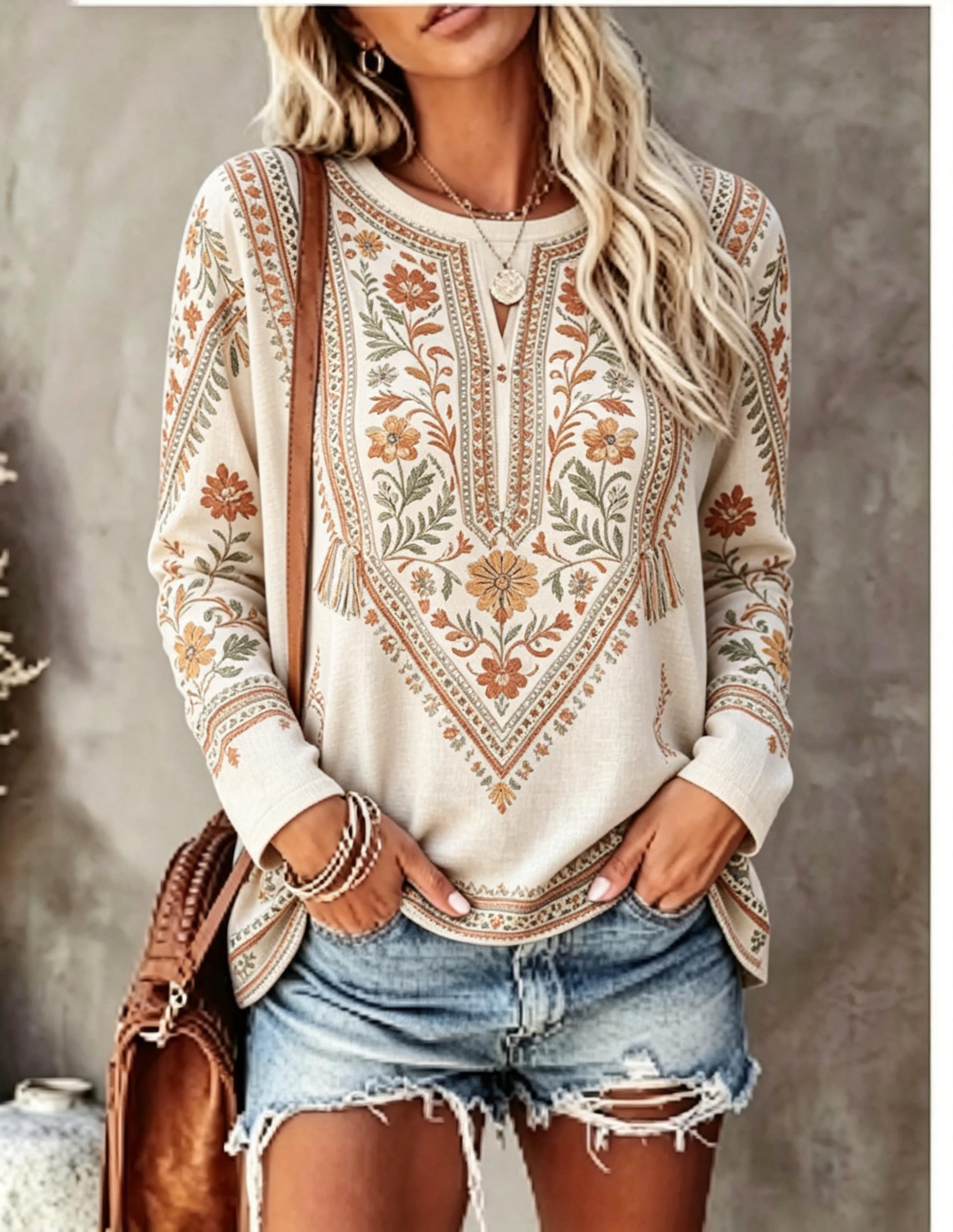 Women Crew Neck Long Sleeve T‑ - đánh giá và giá Printed Floral Shirt