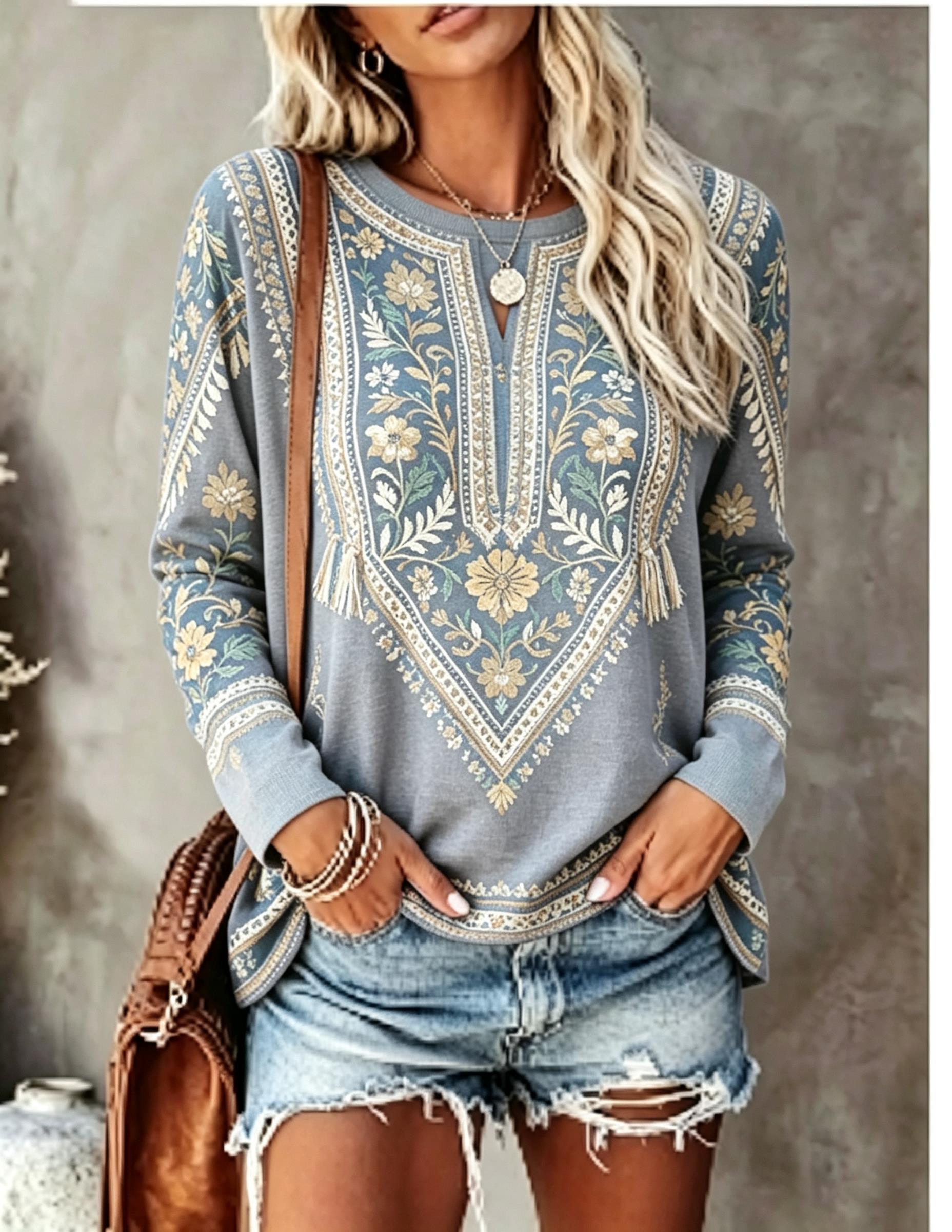 Women Crew Neck Long Sleeve T‑ - đánh giá và giá Printed Floral Shirt