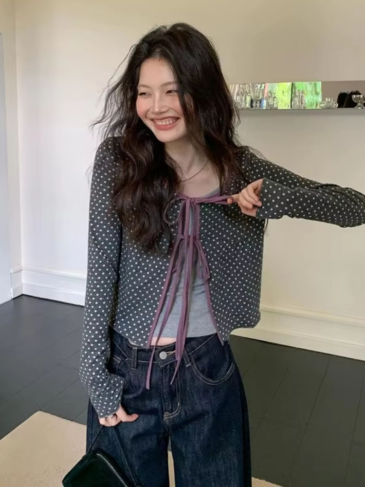 Women Knitted Cardigan Polka D - đánh giá và giá Vintage Fashion Style Female