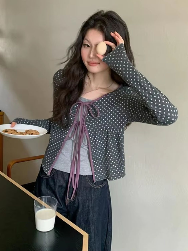 Women Knitted Cardigan Polka D - đánh giá và giá Vintage Fashion Style Female