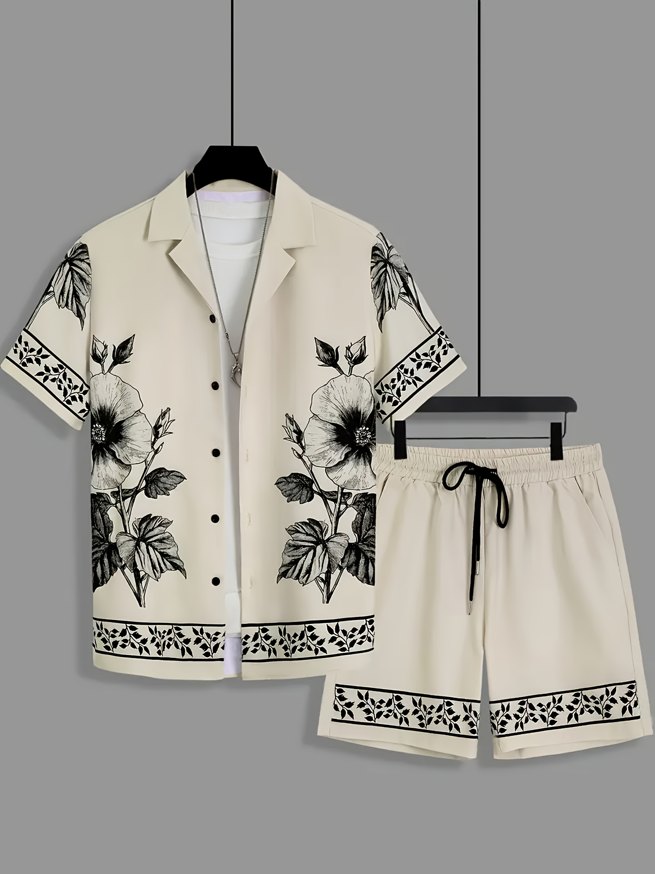 Men Loose Two‑Piece Set Sketch - đánh giá và giá Printed Floral Shirt
