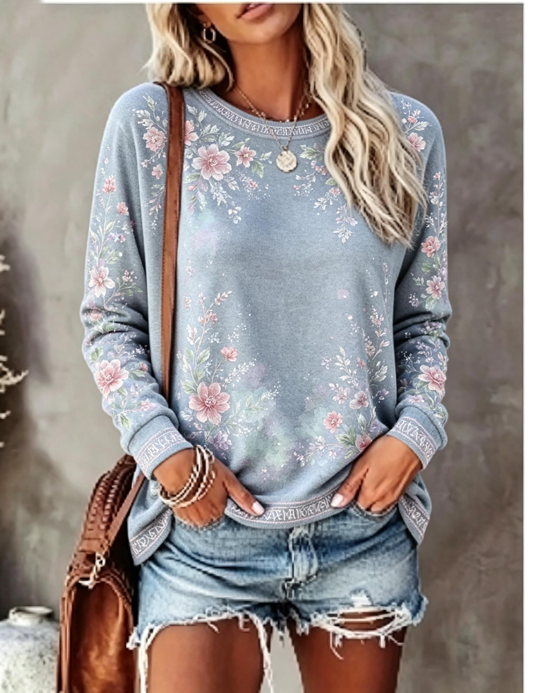 Women Crew Neck Long Sleeve T‑ - đánh giá và giá Printed Floral Shirt