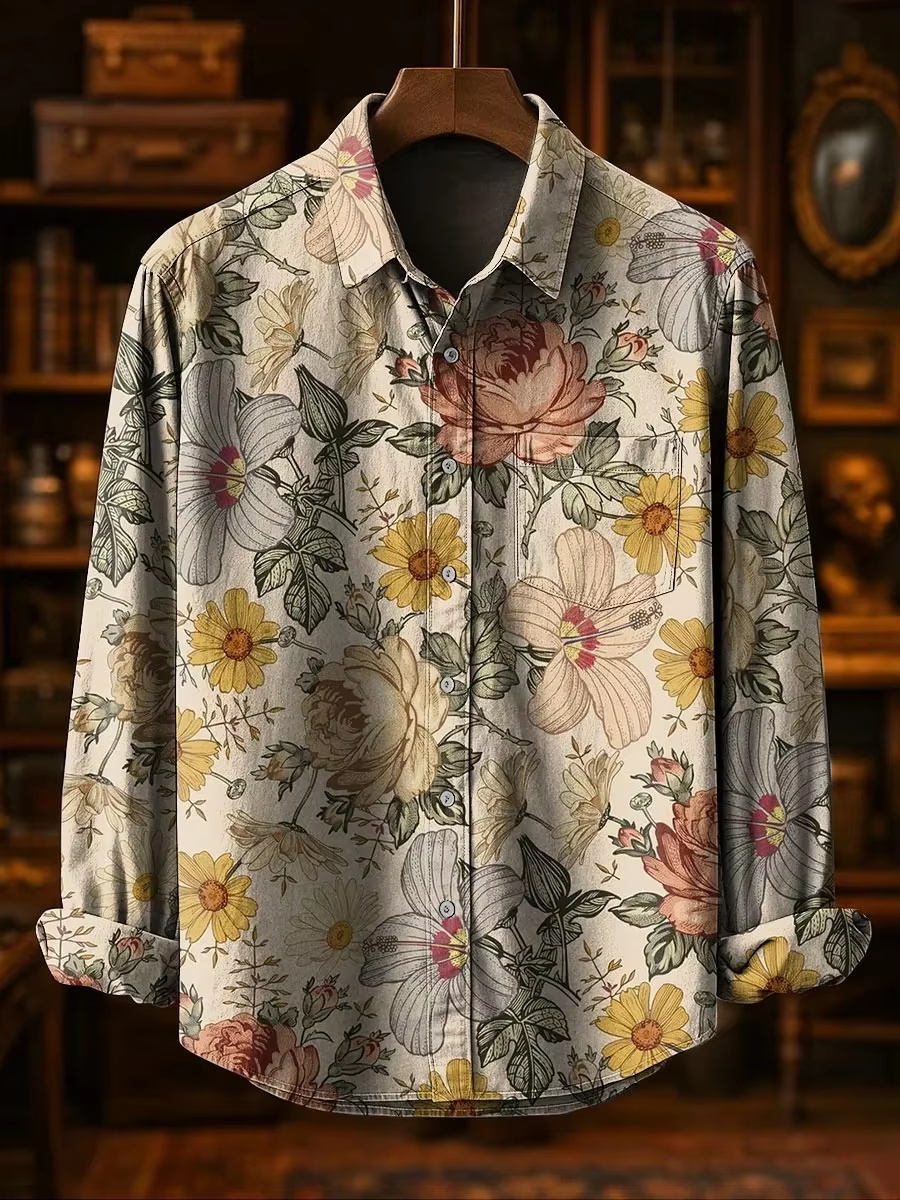 Men's Fashion Casual Fashion P - đánh giá và giá Printed Floral Shirt